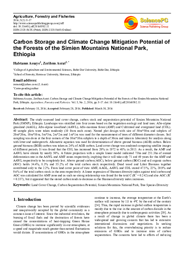 (PDF) Carbon Storage and Climate Change Mitigation Potential of the ...
