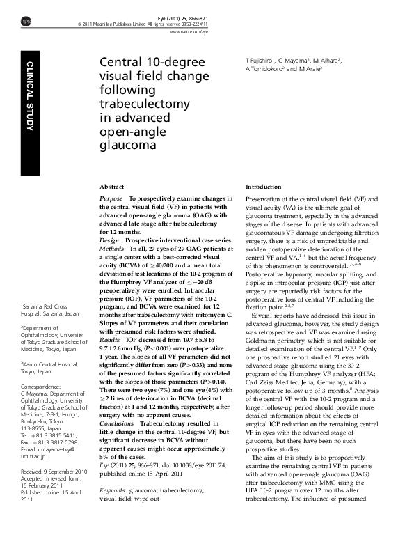 (PDF) Central 10-degree visual field change following trabeculectomy in ...