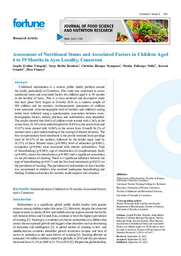 (PDF) Assessment of Nutritional Status and Associated Factors in ...