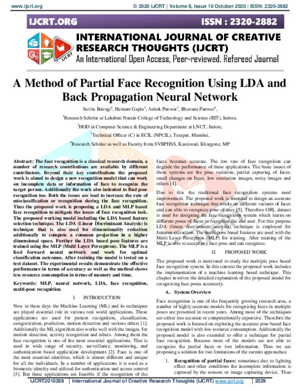 (PDF) A Method of Partial Face Recognition Using LDA and Back ...