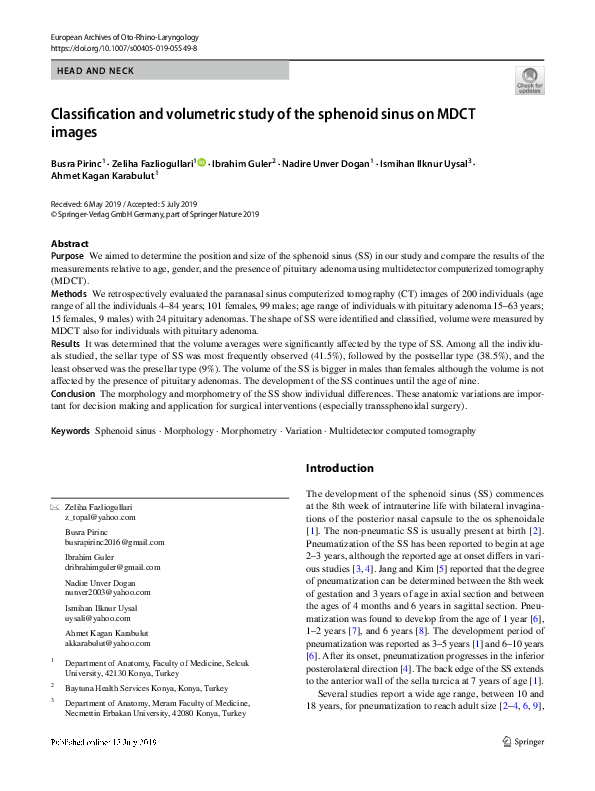 (PDF) Classification and volumetric study of the sphenoid sinus on MDCT ...