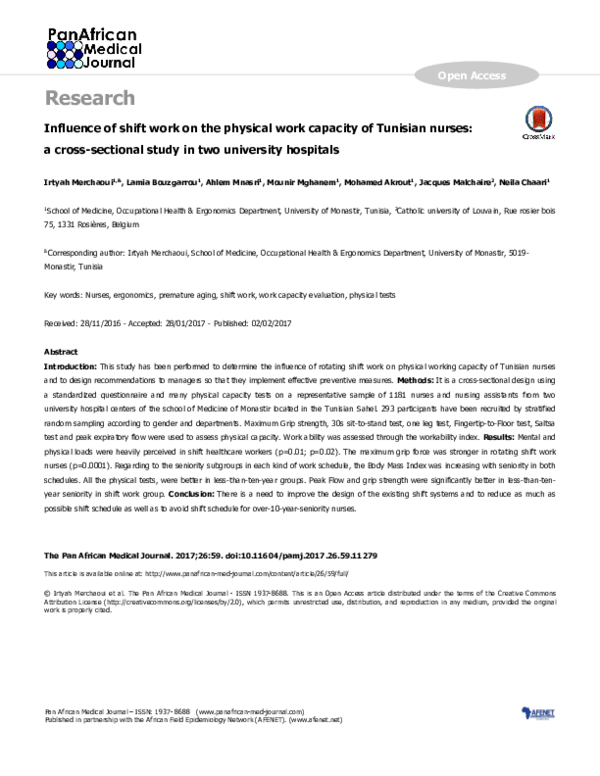 (PDF) Influence of shift work on the physical work capacity of Tunisian ...