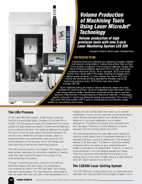 (PDF) Volume Production of Machining Tools Using Laser MicroJet Technology