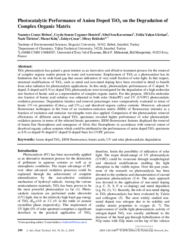 (PDF) Photocatalytic Performance of Anion Doped TiO2 on the Degradation ...