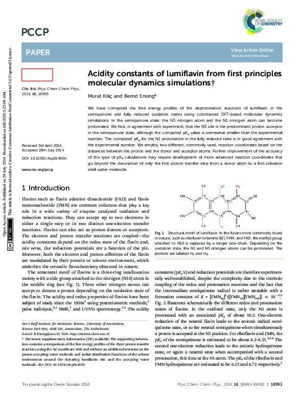 (PDF) Acidity constants of lumiflavin from first principles molecular ...