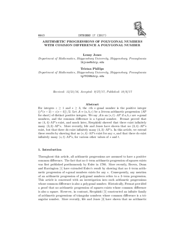 (PDF) Arithmetic Progressions of Polygonal Numbers With Common ...