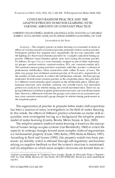 (PDF) Constant-Random Practice and the Adaptive Process in Motor ...