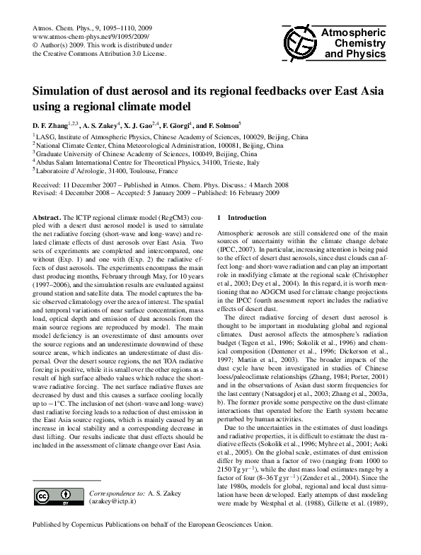 (PDF) Simulation of dust aerosol and its regional feedbacks over East ...