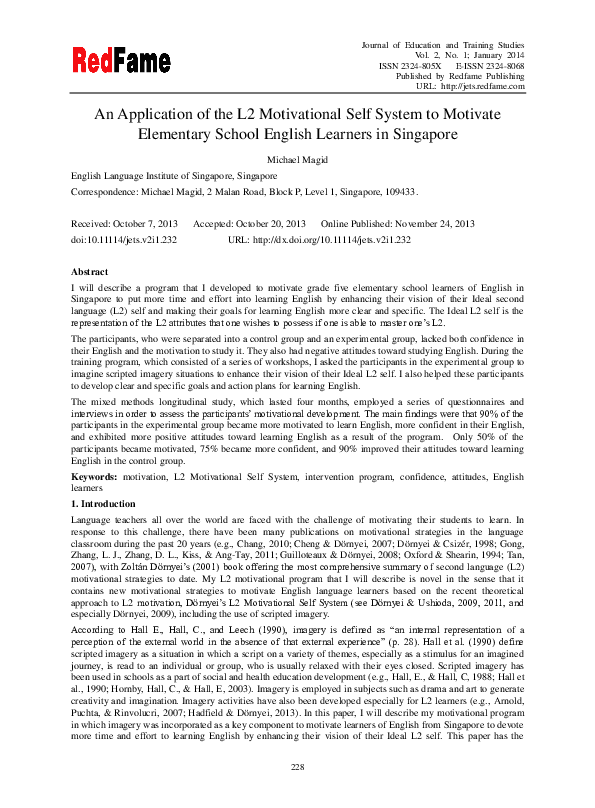 (PDF) An Application of the L2 Motivational Self System to Motivate ...