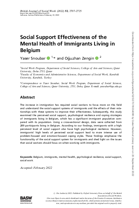 (PDF) Social Support Effectiveness of the Mental Health of Immigrants ...