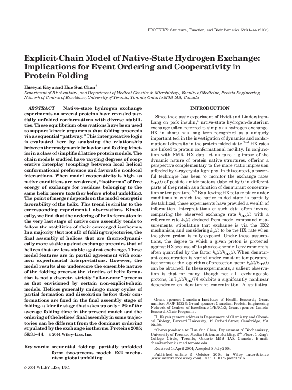 (PDF) Explicitchain model of nativestate hydrogen exchange implications for event ordering