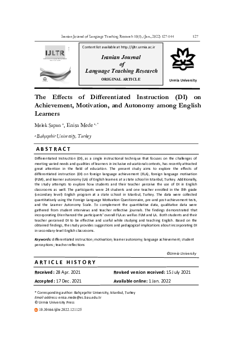 (PDF) The Effects of Differentiated Instruction (DI) on Achievement ...