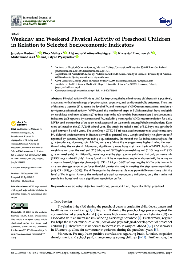 (PDF) Weekday and Weekend Physical Activity of Preschool Children in ...