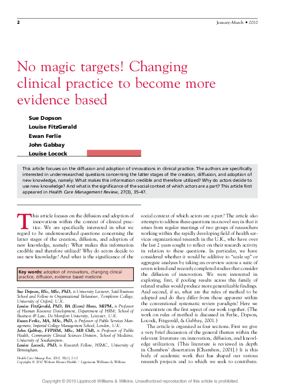 (PDF) No Magic Targets! Changing Clinical Practice To Become More ...
