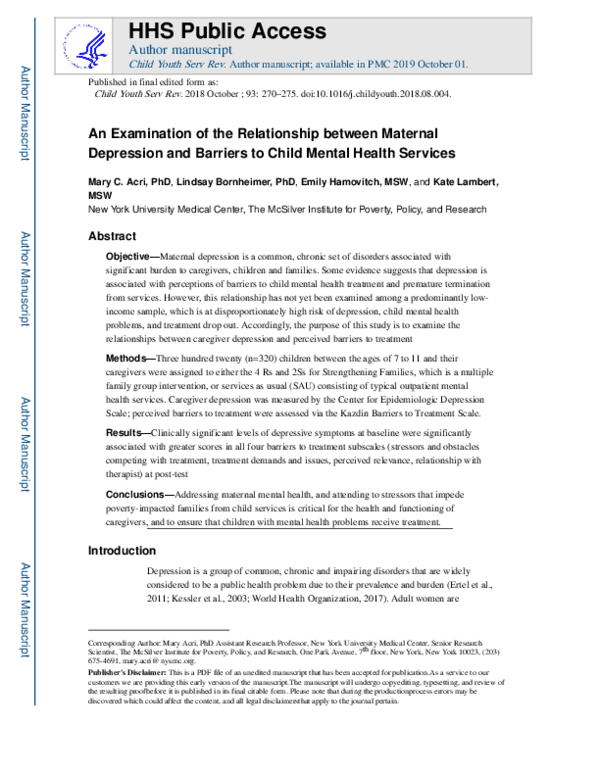 (PDF) An examination of the relationship between maternal depression ...