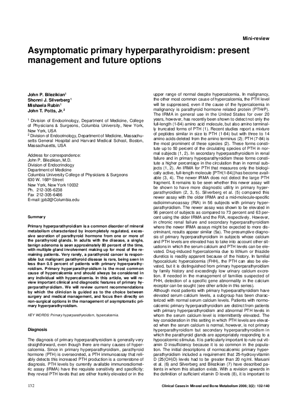 (PDF) Asymptomatic primary hyperparathyroidism: presentmanagement and ...