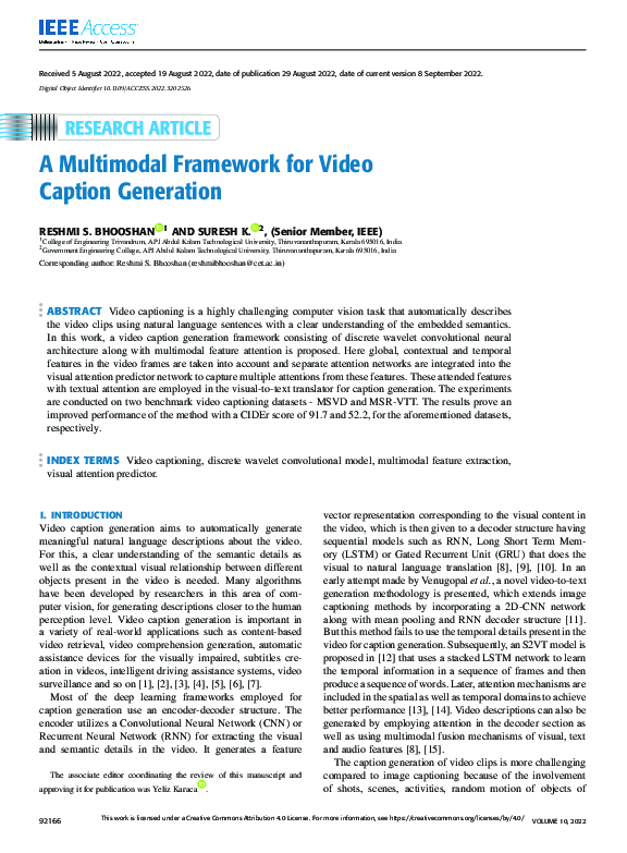 (PDF) A Multimodal Framework for Video Caption Generation
