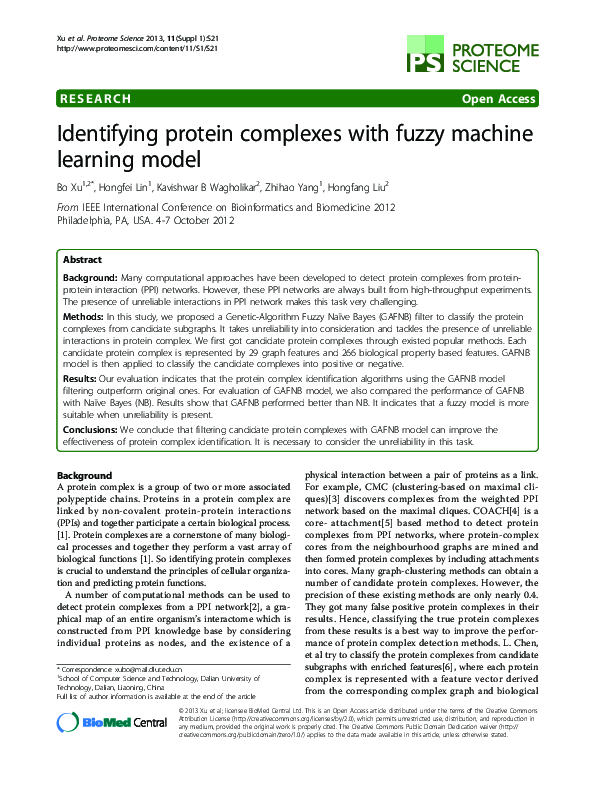 (PDF) Identifying protein complexes with fuzzy machine learning model