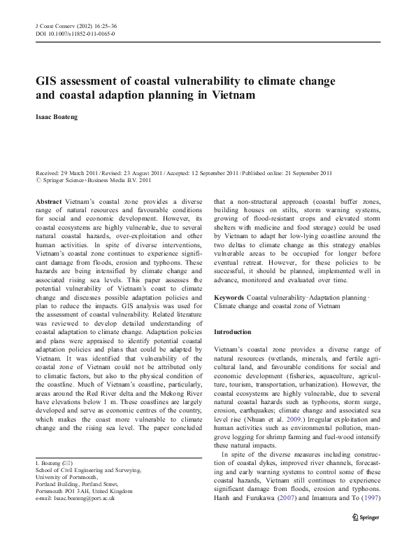 (PDF) GIS assessment of coastal vulnerability to climate change and ...