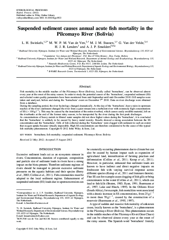 (PDF) Suspended sediment causes annual acute fish mortality in the ...