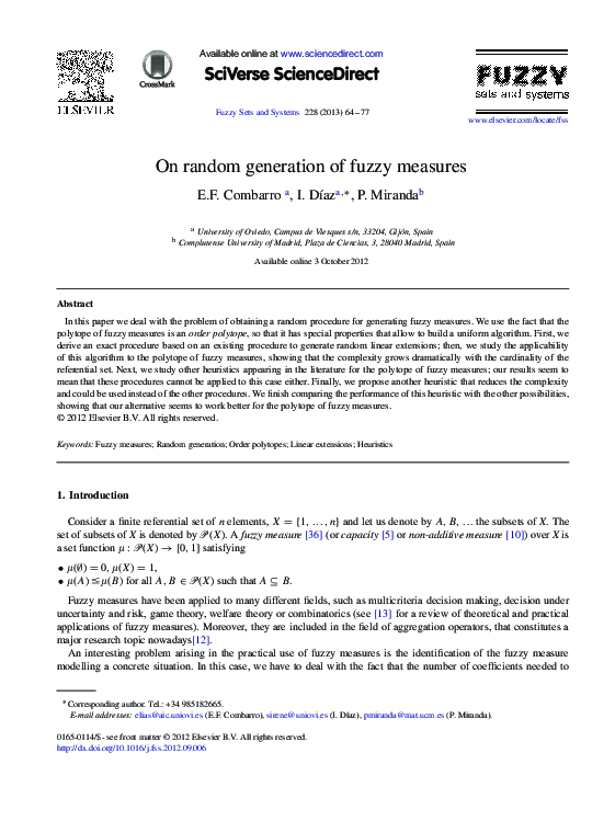 (PDF) On random generation of fuzzy measures