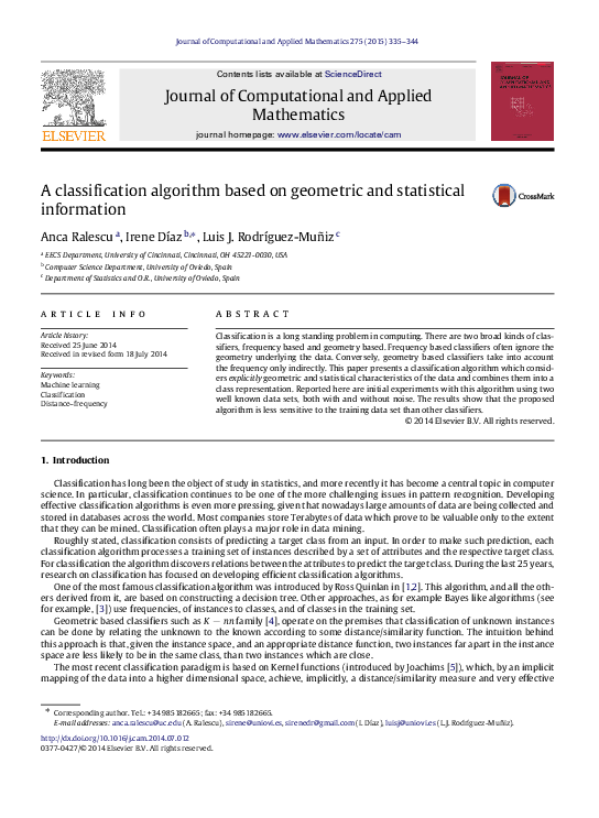 (PDF) A classification algorithm based on geometric and statistical ...