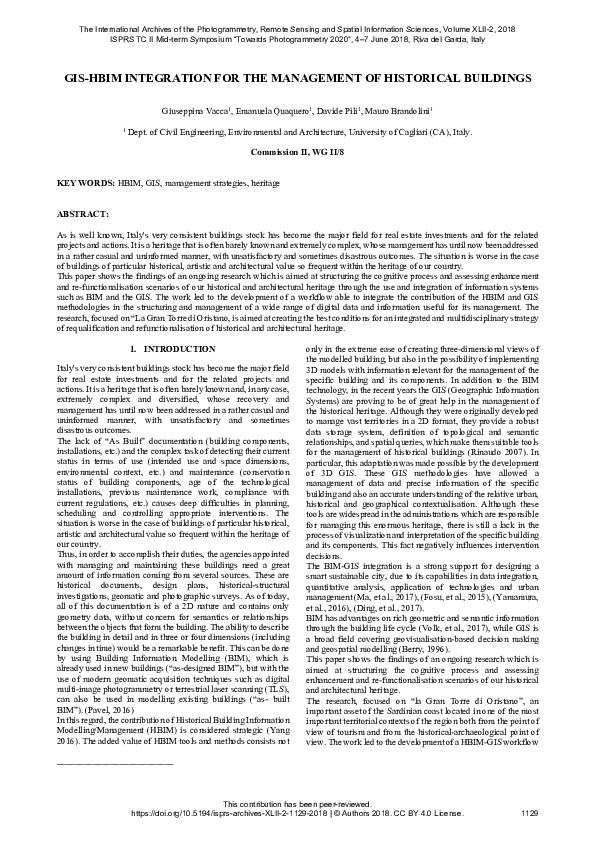 (PDF) Gis-Hbim Integration for the Management of Historical Buildings