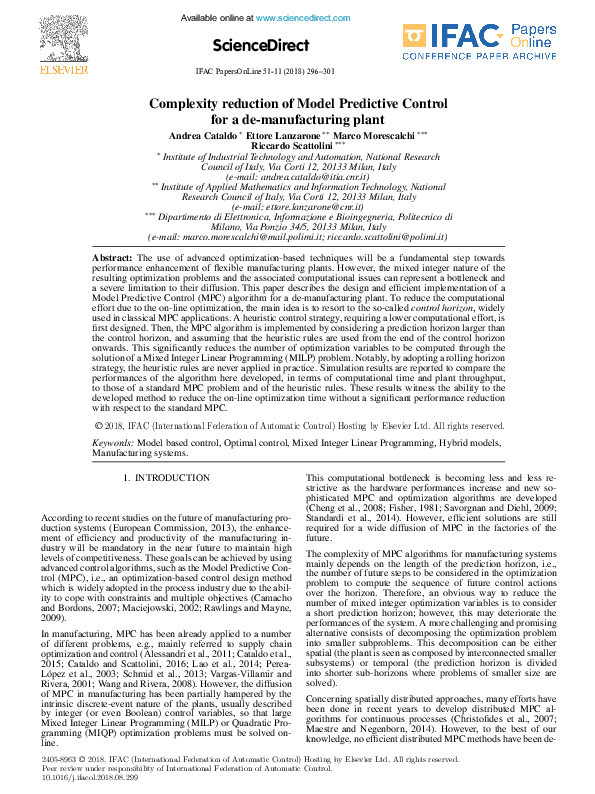 (PDF) Complexity reduction of Model Predictive Control for a de ...