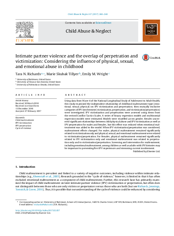 (PDF) Intimate partner violence and the overlap of perpetration and ...