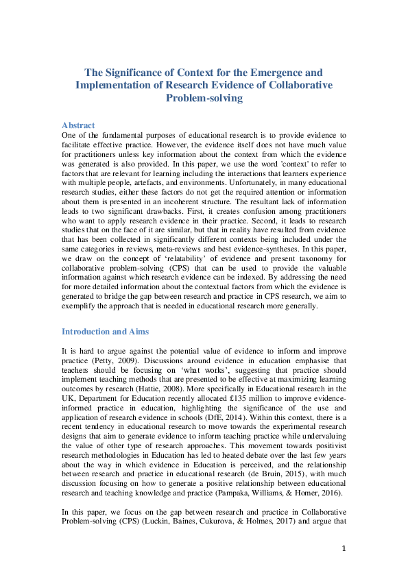 (PDF) The significance of context for the emergence and implementation ...