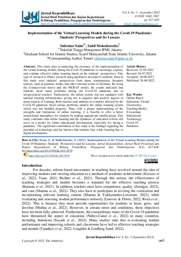 (PDF) Implementation of the Virtual Learning Models during the Covid-19 ...