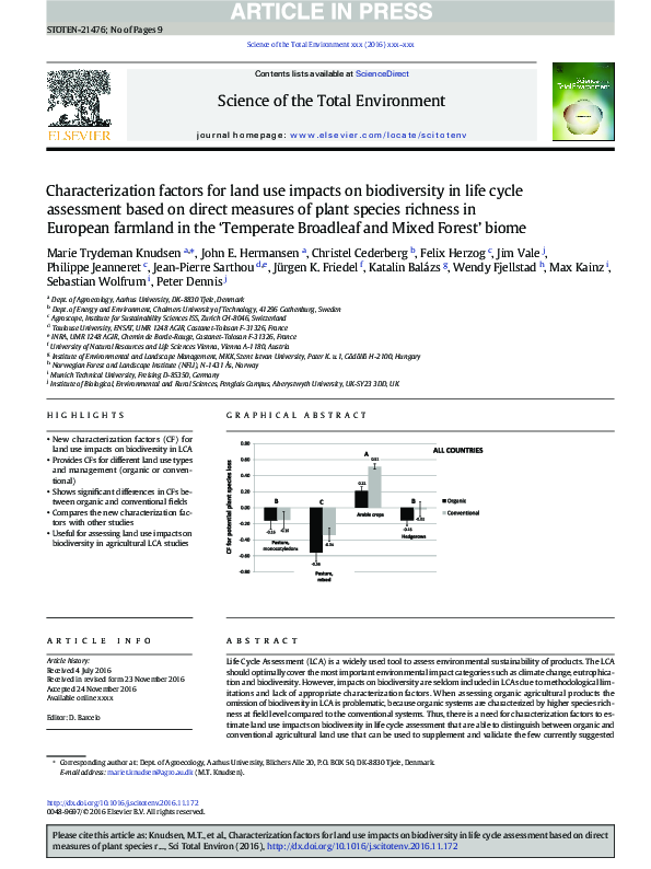 (PDF) Characterization factors for land use impacts on biodiversity in ...