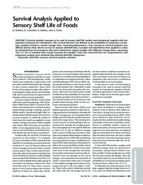 (PDF) Survival analysis applied to sensory shelf life of foods Guadalupe Gómez Academia.edu