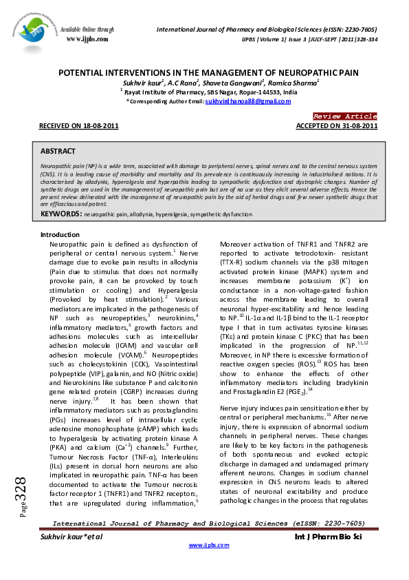 (PDF) Potential Interventions in the Management of Neuropathic Pain