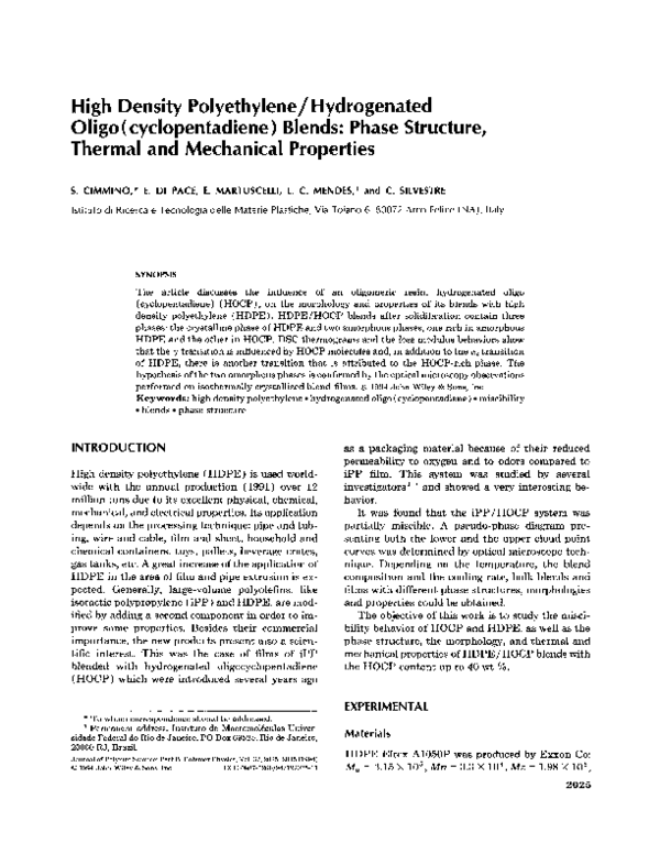 (PDF) High density polyethylene/hydrogenated oligo(cyclopentadiene ...