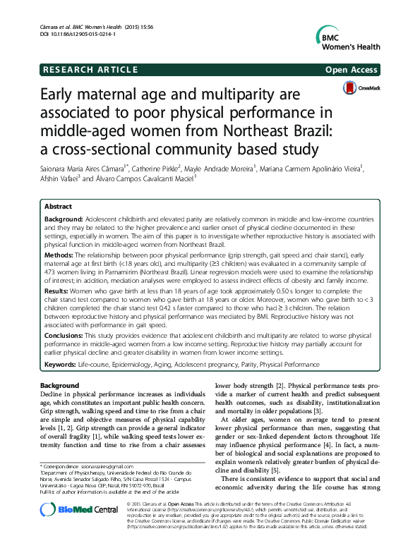 (PDF) Early maternal age and multiparity are associated to poor ...
