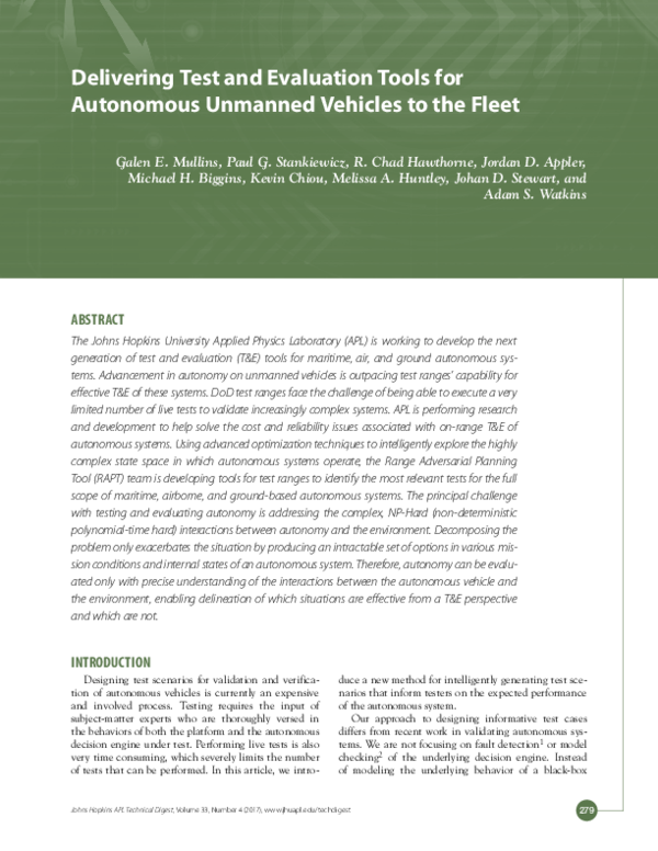(PDF) Delivering Test and Evaluation Tools for Autonomous Unmanned ...