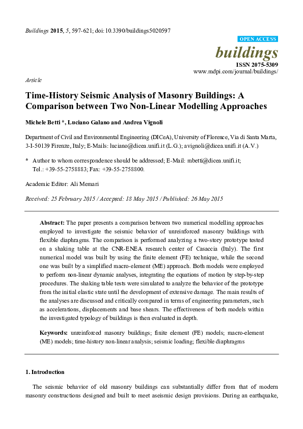 (PDF) Time-History Seismic Analysis of Masonry Buildings: A Comparison ...