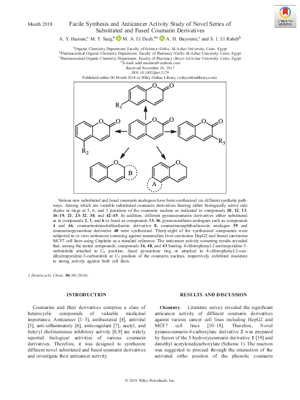 (PDF) Facile Synthesis and Anticancer Activity Study of Novel Series of ...