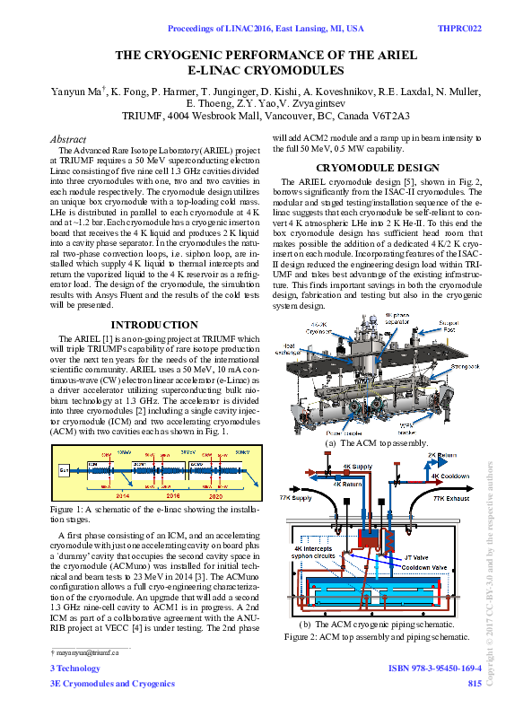 (PDF) The Cryogenic Performance of the ARIEL E-Linac Cryomodules