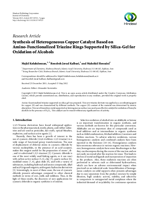 (PDF) Synthesis of Heterogeneous Copper Catalyst Based on Amino ...