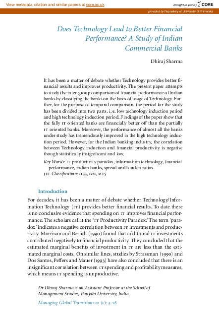 (PDF) Does technology leads to better financial performance