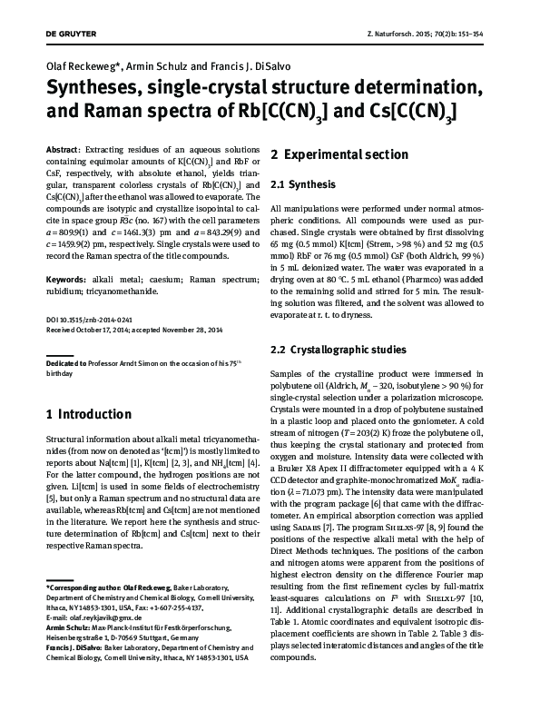 (PDF) Syntheses, single-crystal structure determination, and Raman ...