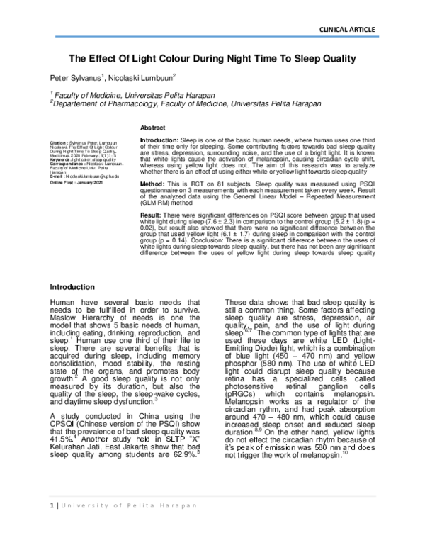 (PDF) The Effect of Light Colour During Night Time to Sleep Quality
