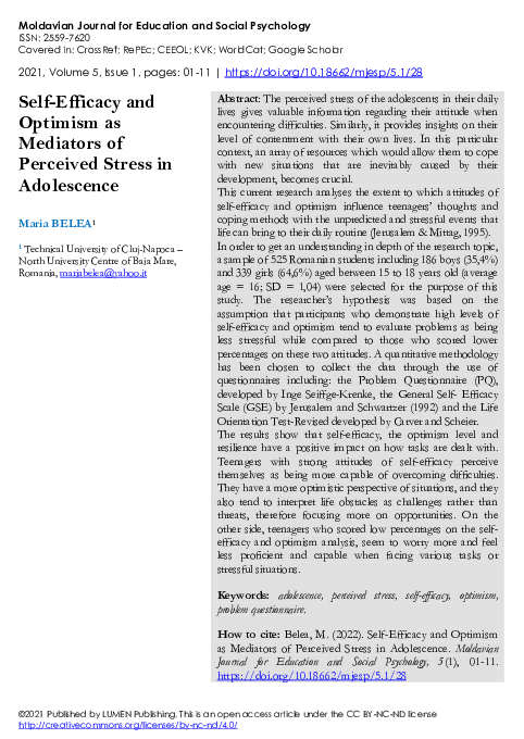 (PDF) Self-Efficacy and Optimism as Mediators of Perceived Stress in ...