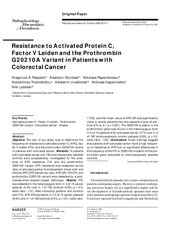 (PDF) Resistance to Activated Protein C, Factor V Leiden and the