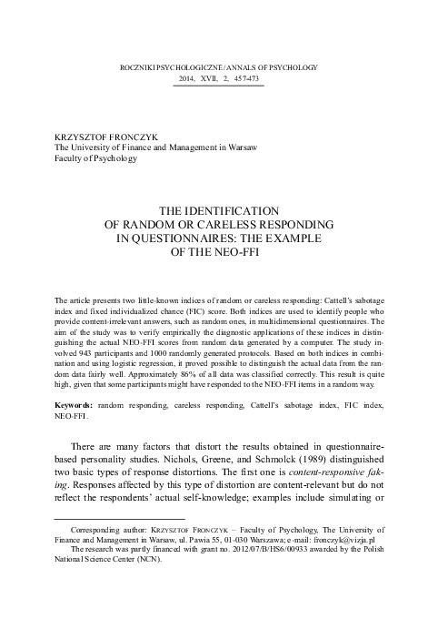 (PDF) The Identification of Random or Careless Responding in ...