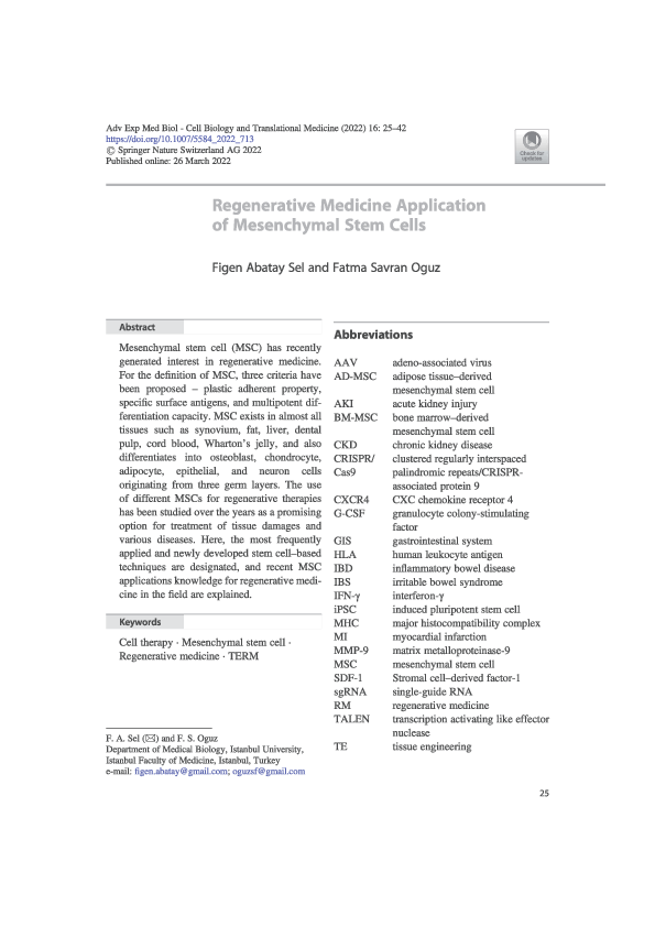 (PDF) Regenerative Medicine Application of Mesenchymal Stem Cell