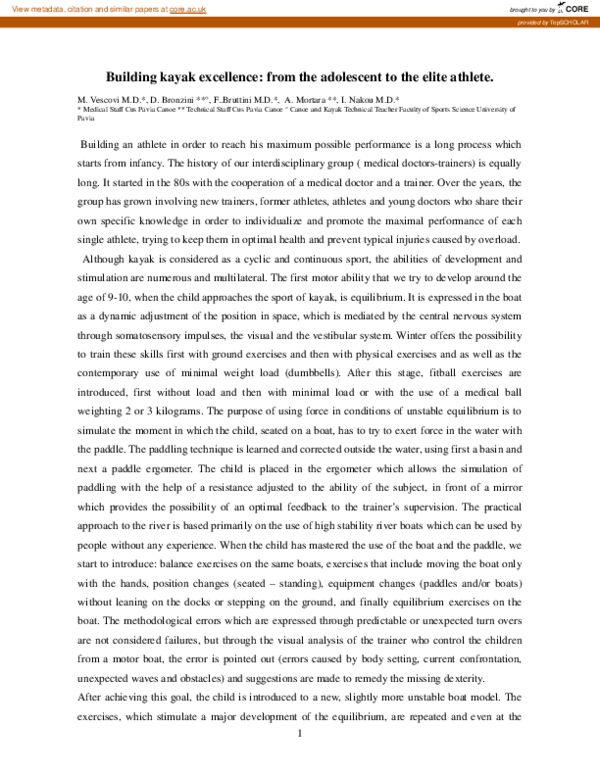 (PDF) Building kayak excellence: from the adolescent to the elite athlete
