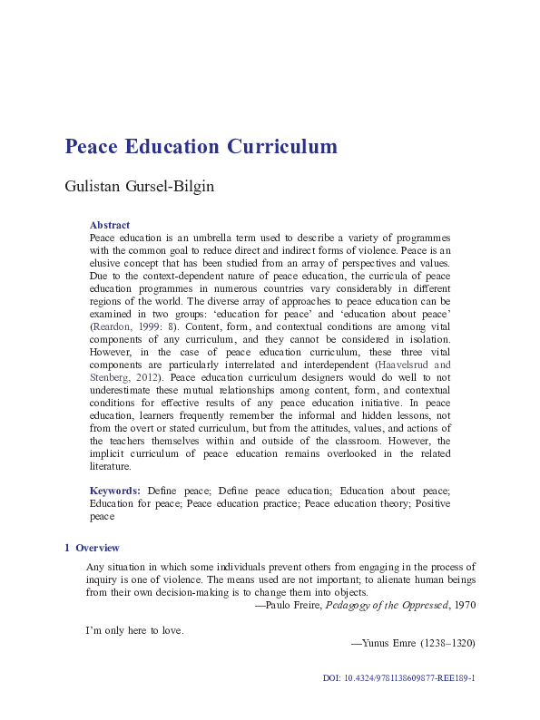 (PDF) Peace Education Curriculum
